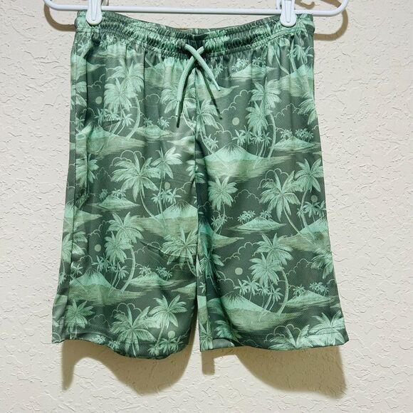 Children's Place Boys Basketball Shorts Palm Trees Beach Green Tropical L 10/12 - Picture 3 of 8